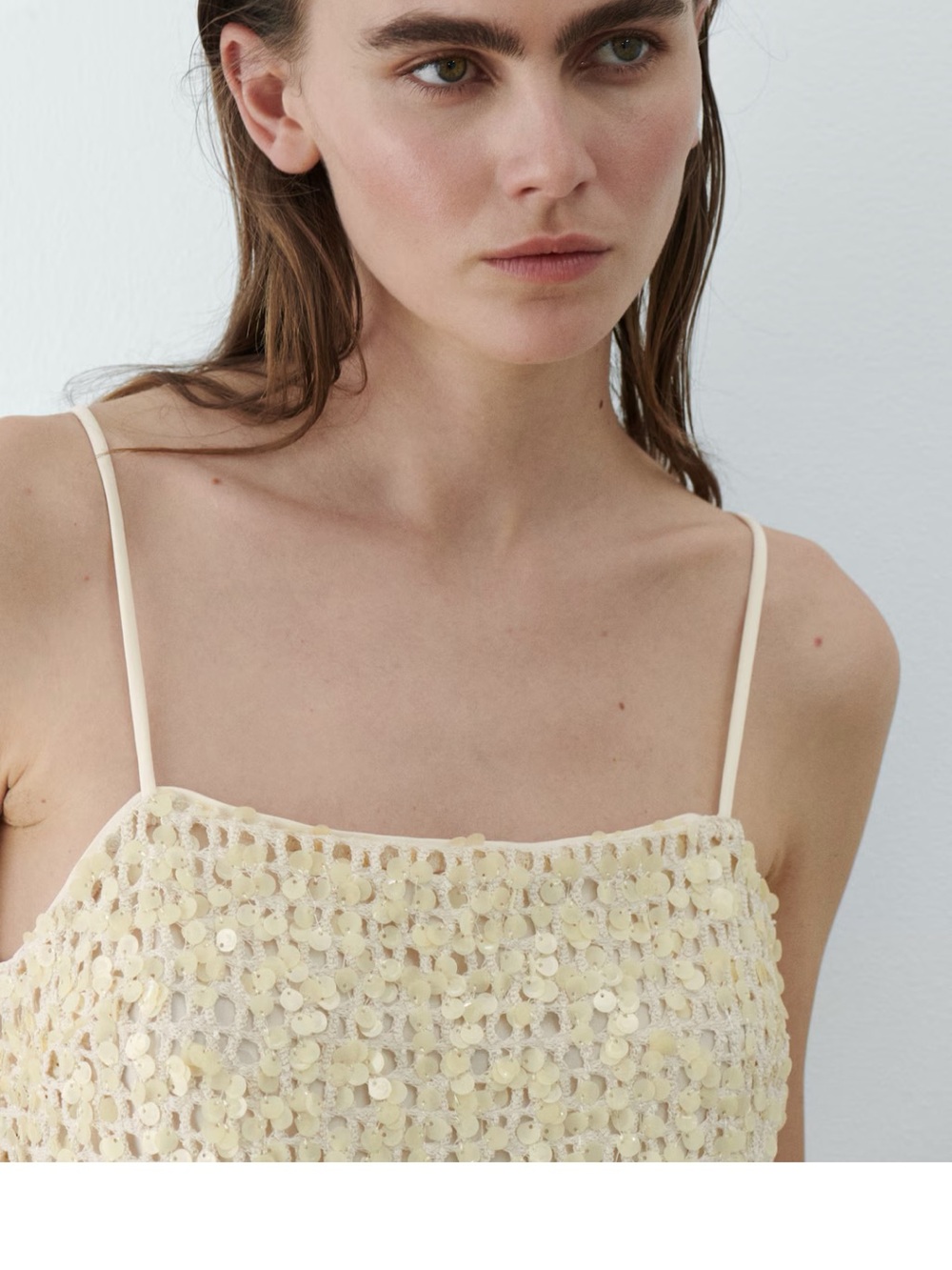 H&M NWT 2 piece mini skirt & cami top SET Cream Crochet sequin textured SET - Picture 10 of 11
